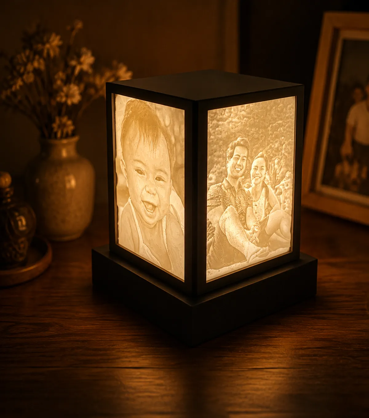 Anniversary gift lithophane lamp with couple photos