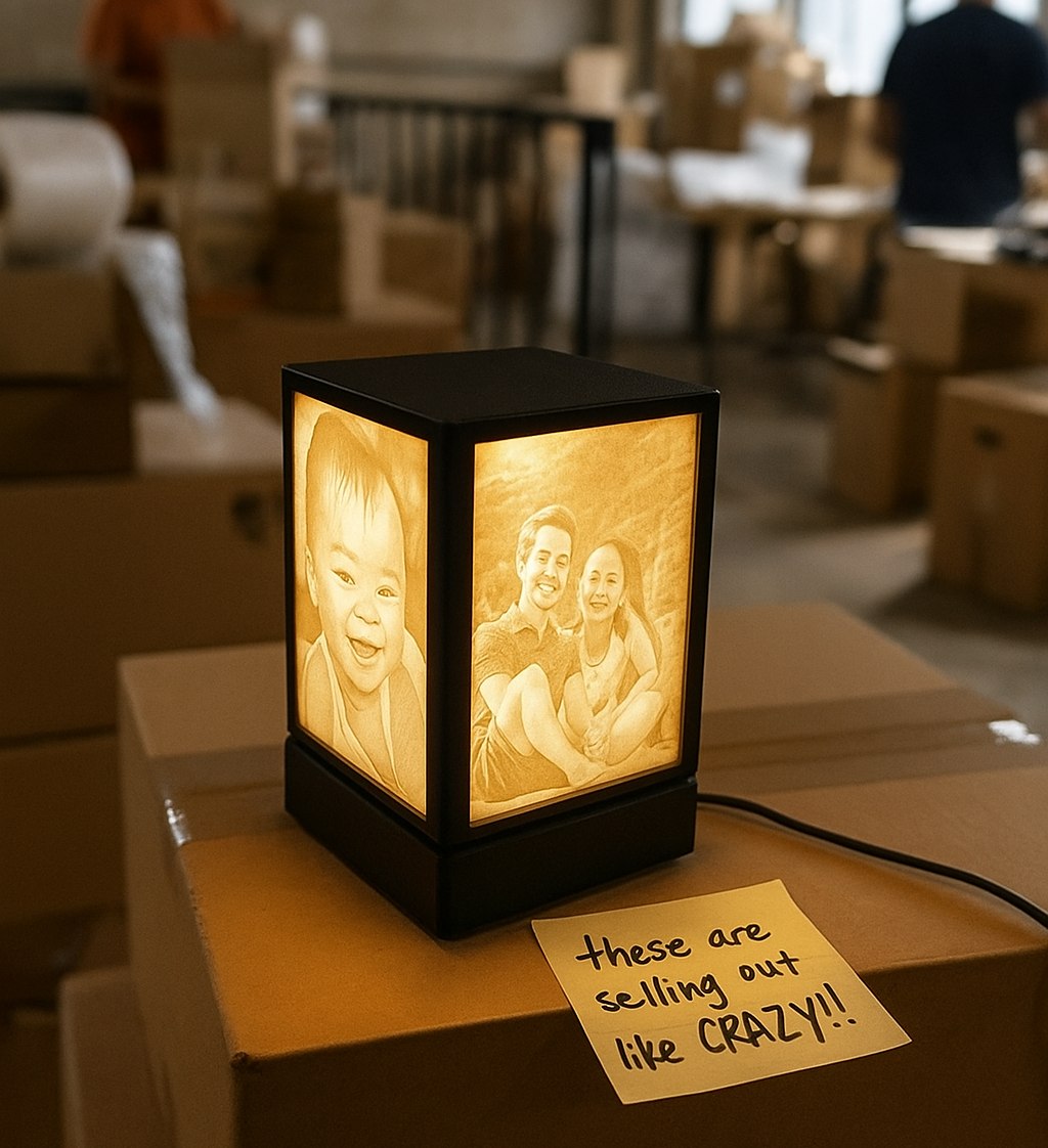 Lithophane lamp glowing on a table